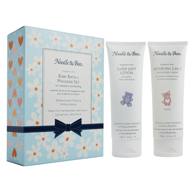 Baby Bath & Massage Fragrance Free Gift Set - Daisies and Hearts
