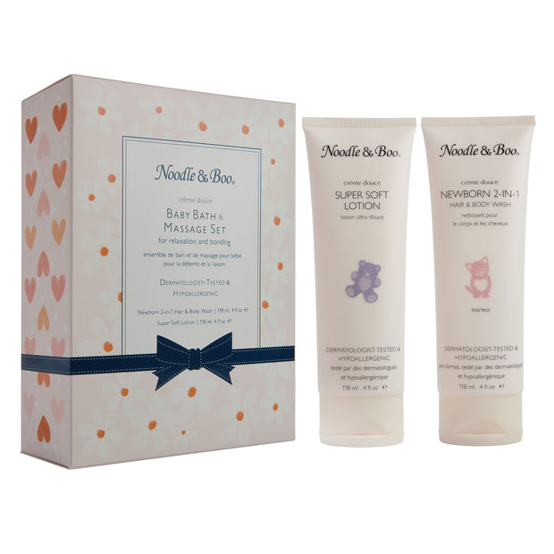 Pink Baby Bath & Massage Gift Set - Hearts  & Daisies